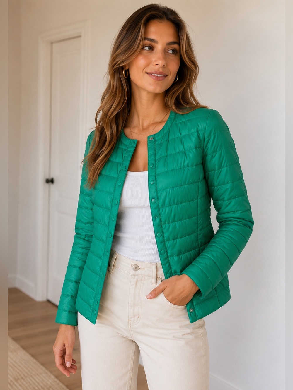 Stefanel Emerald Green Lightweight Quilted Puffer Jacket